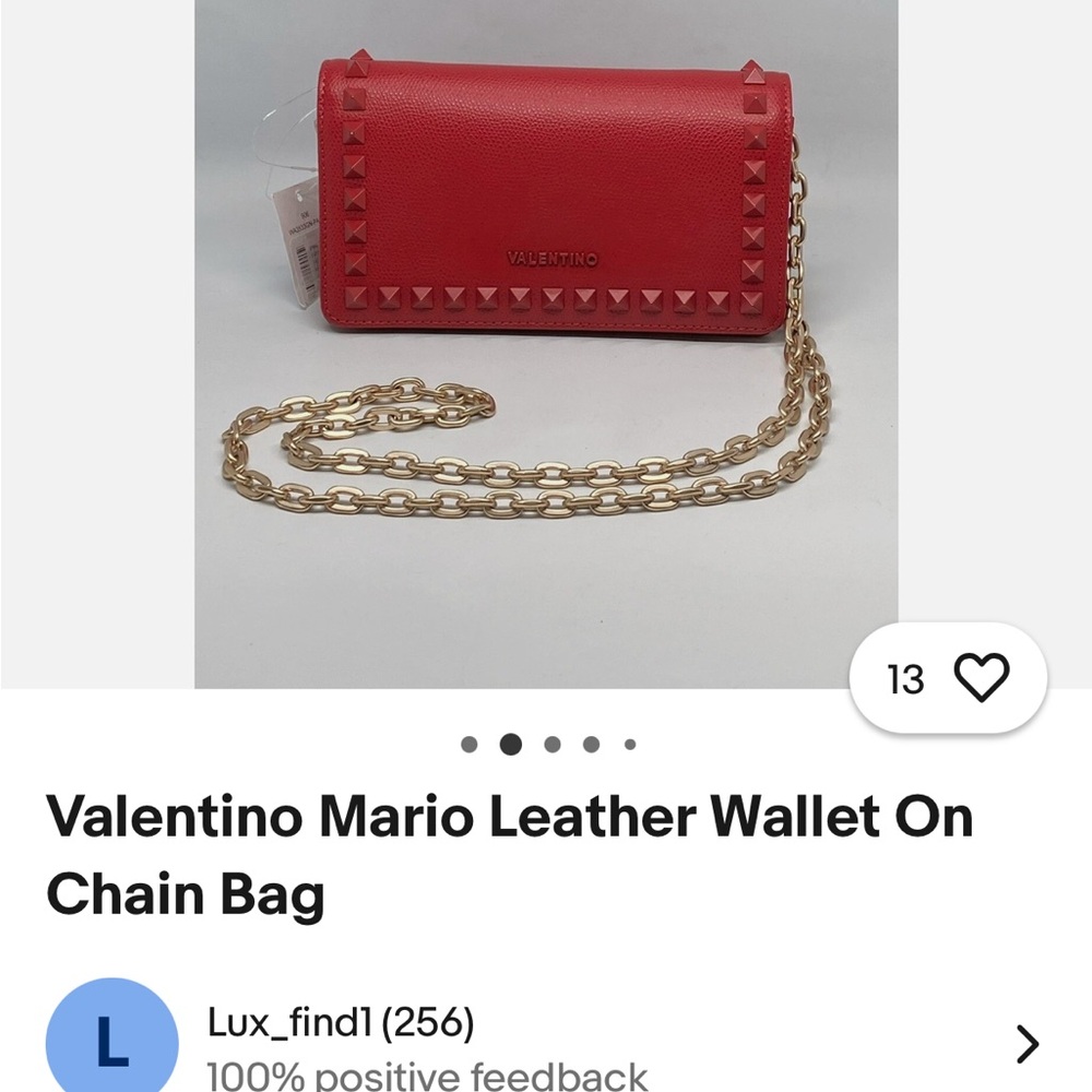 Valentino Red Studded Leather Chain Wallet